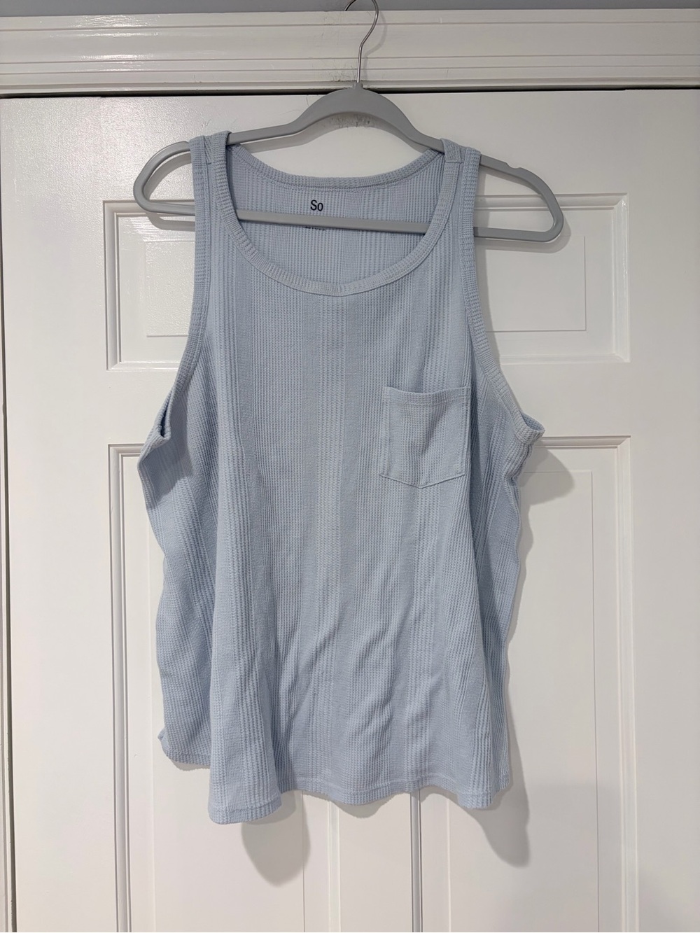 SO Light Blue Waffle Knit Tank Top XXL Pocket Sleeveless